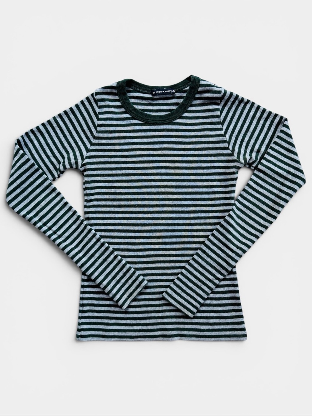 Brandy Melville Long Sleeve Top Green Heather Gray Striped OS XS S